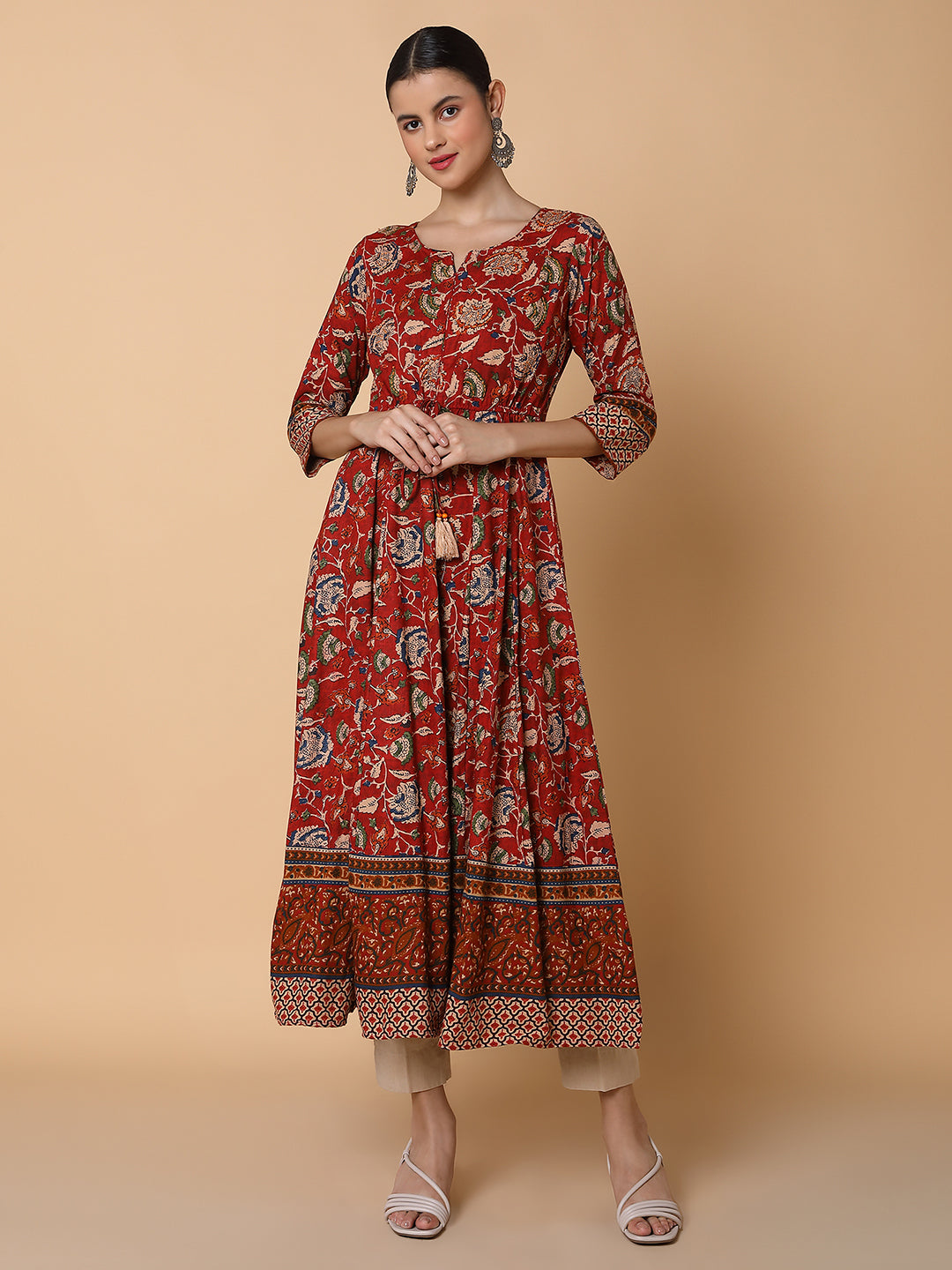 Women Floral Maroon Anarkali Kurta