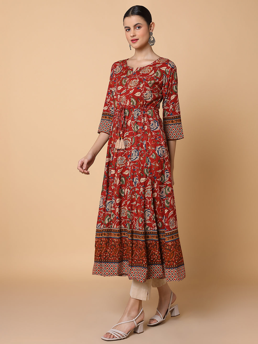 Women Floral Maroon Anarkali Kurta