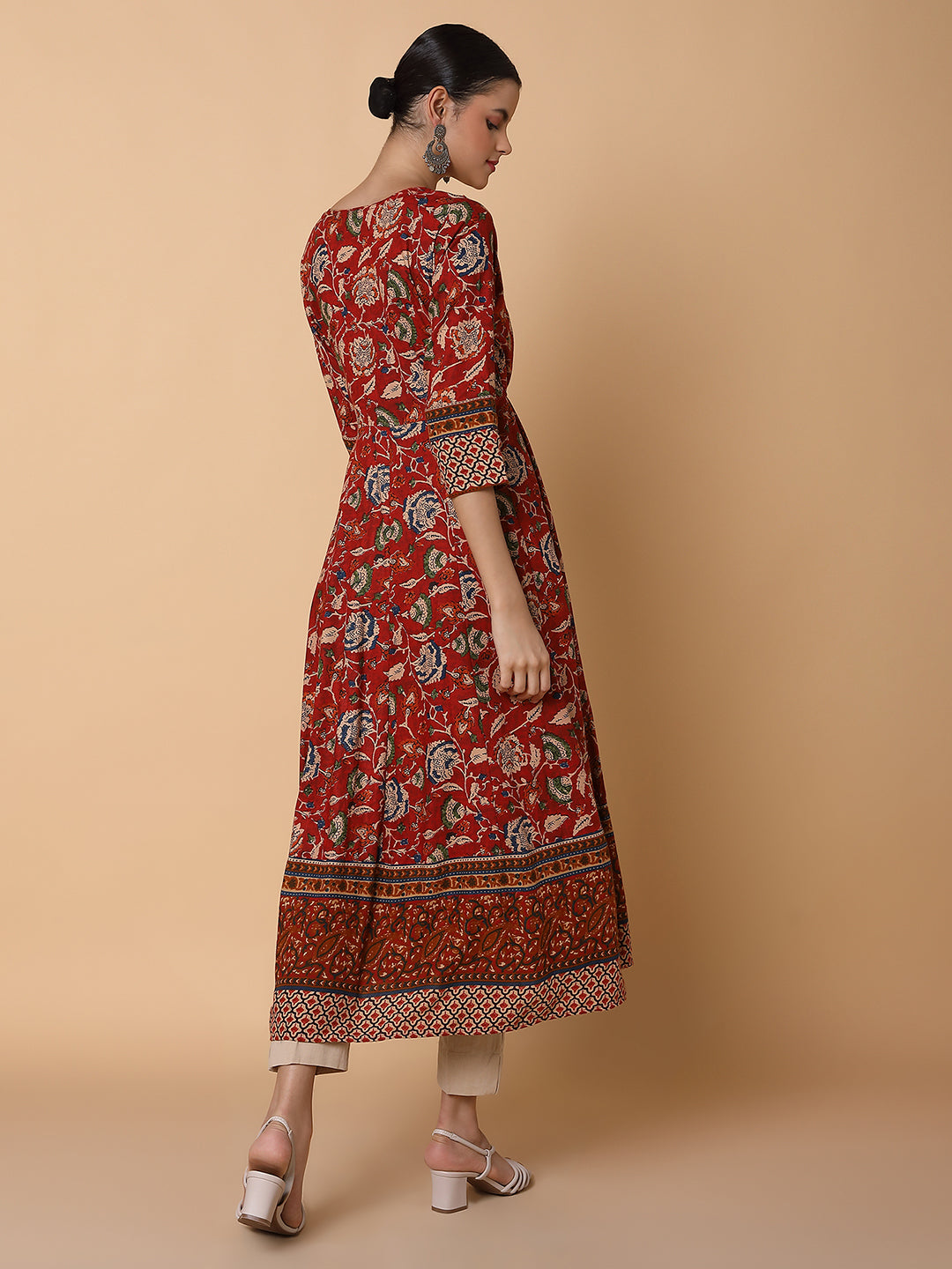 Women Floral Maroon Anarkali Kurta