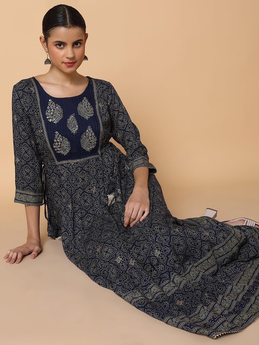 Women Floral Navy Blue Anarkali Kurta