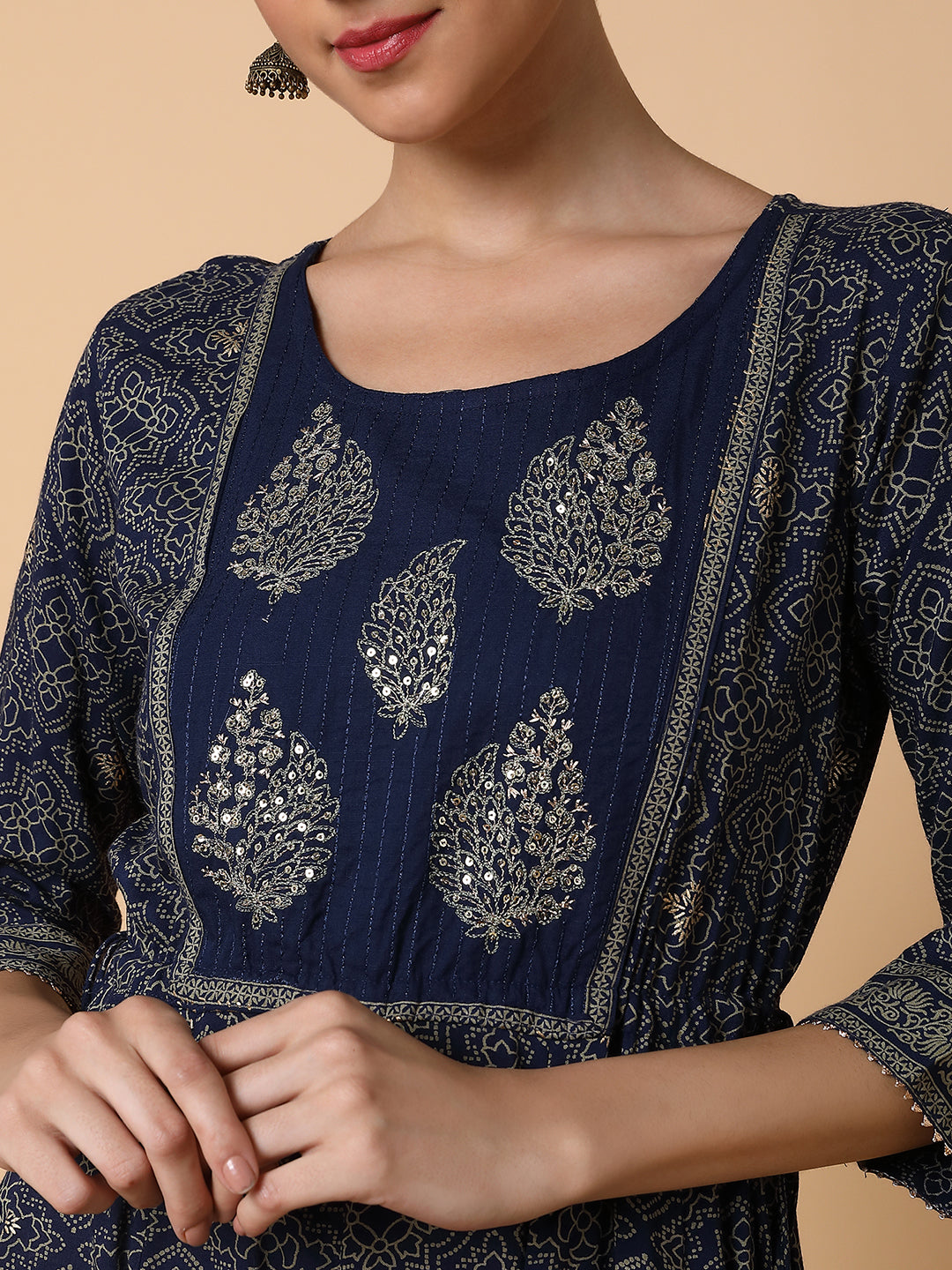 Women Floral Navy Blue Anarkali Kurta