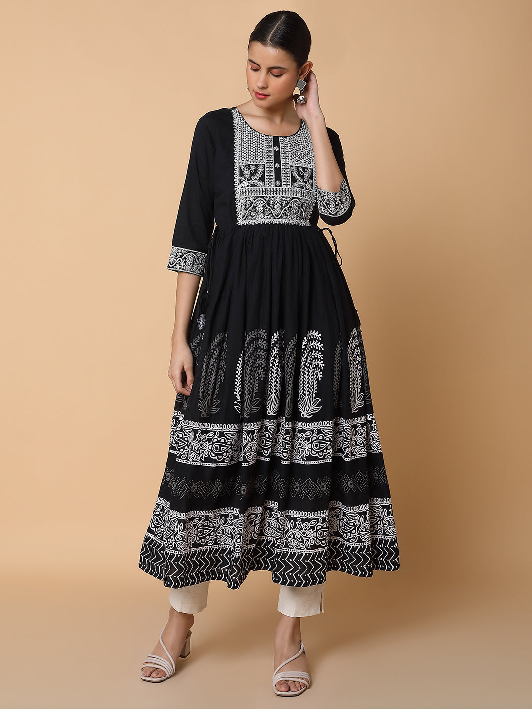 Women Solid Black Anarkali Kurta