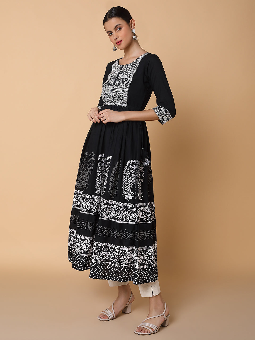 Women Solid Black Anarkali Kurta