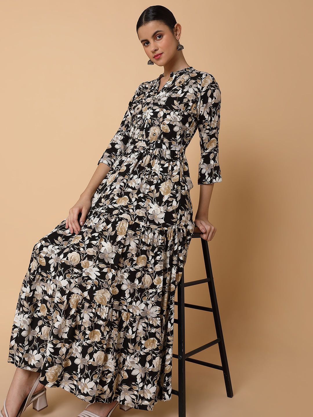 Women Floral Black Anarkali Kurta