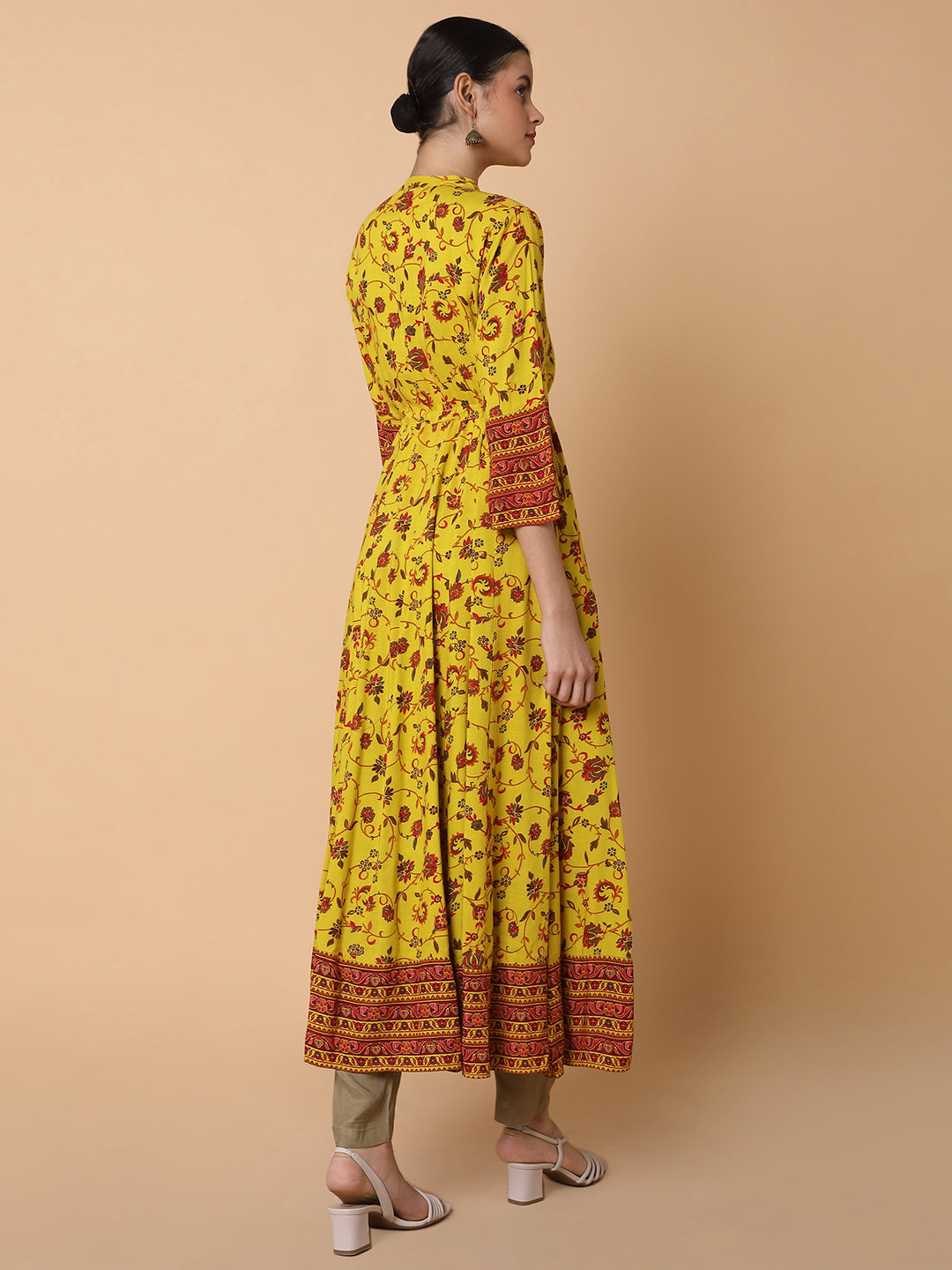 Women Floral Mustard Anarkali Kurta