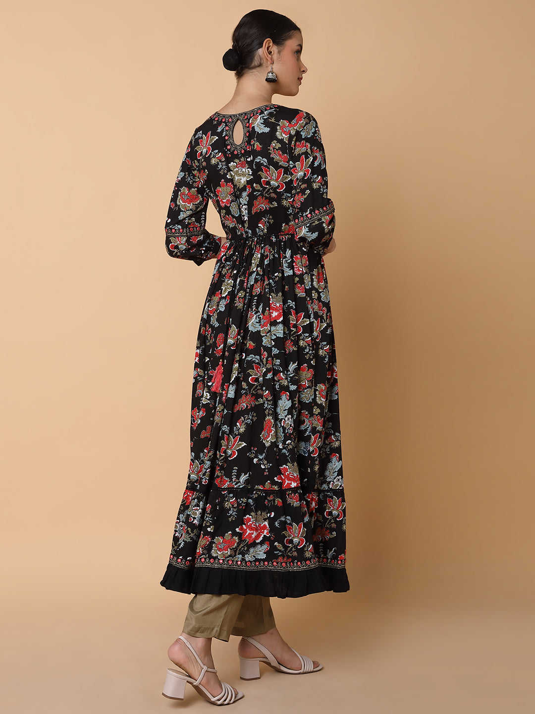 Women Floral Black Anarkali Kurta