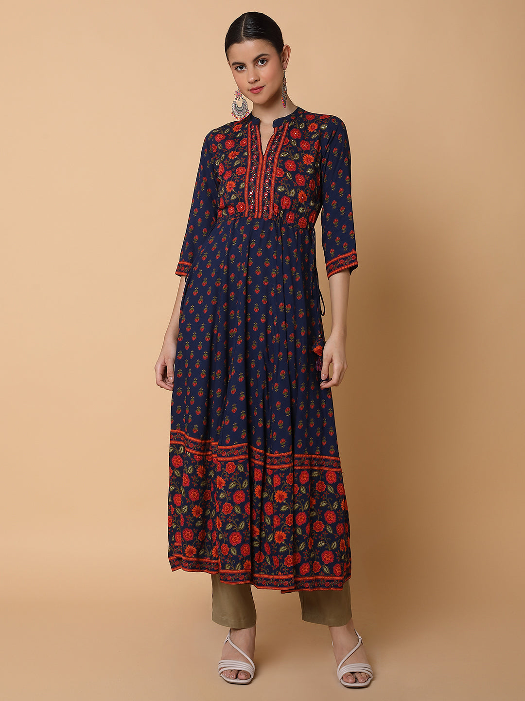 Women Floral Navy Blue Anarkali Kurta