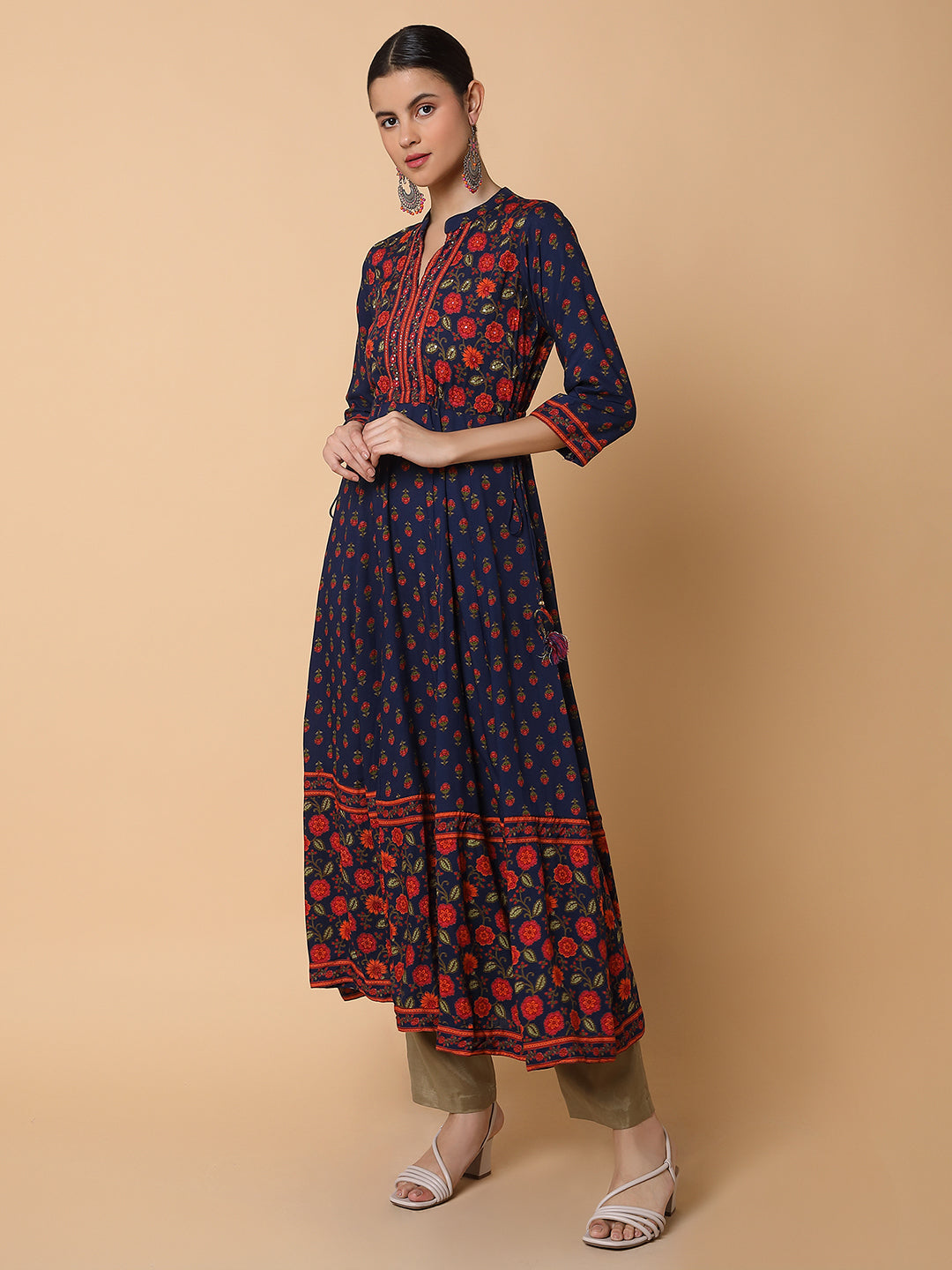 Women Floral Navy Blue Anarkali Kurta