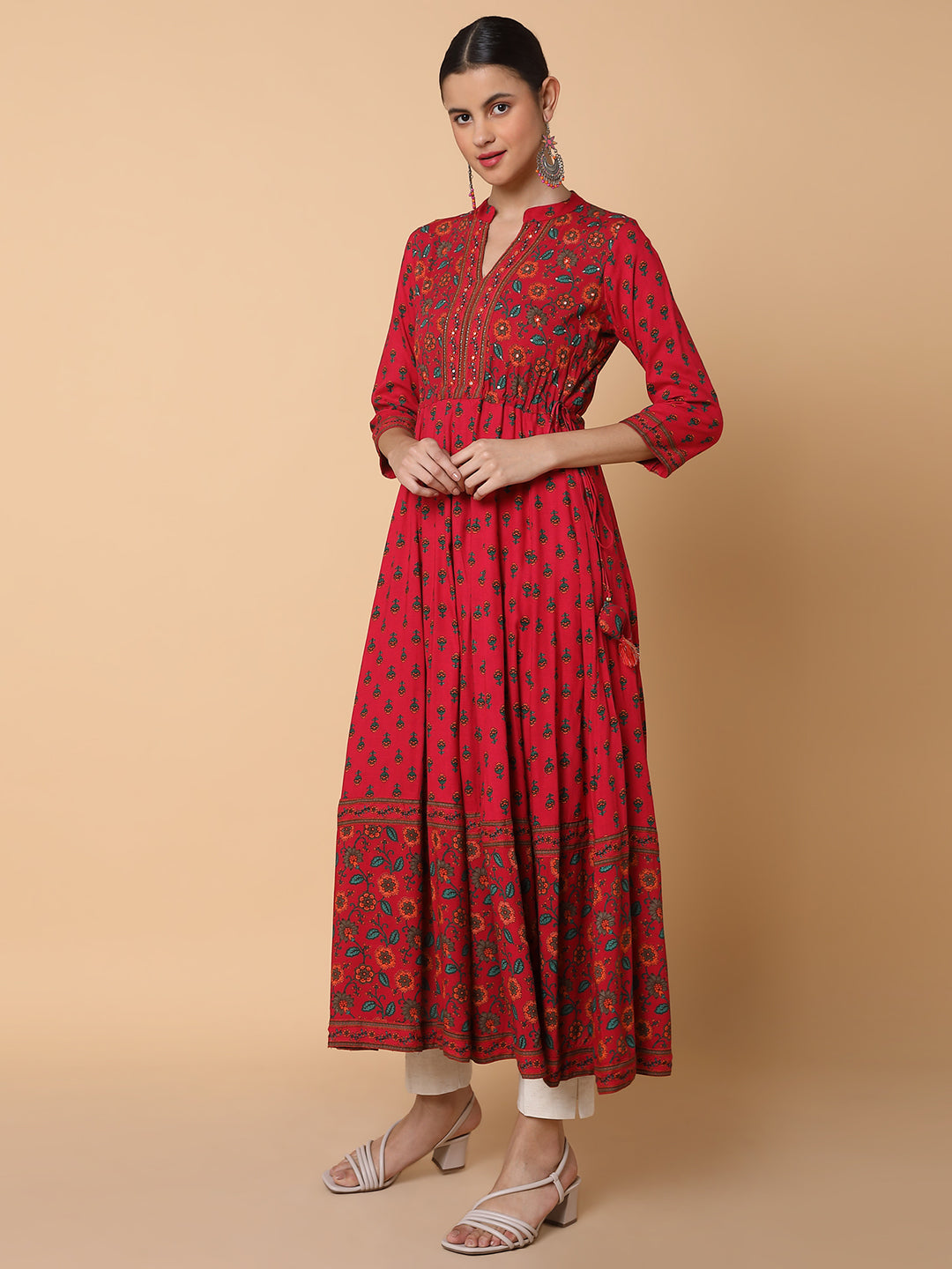 Women Floral Pink Anarkali Kurta