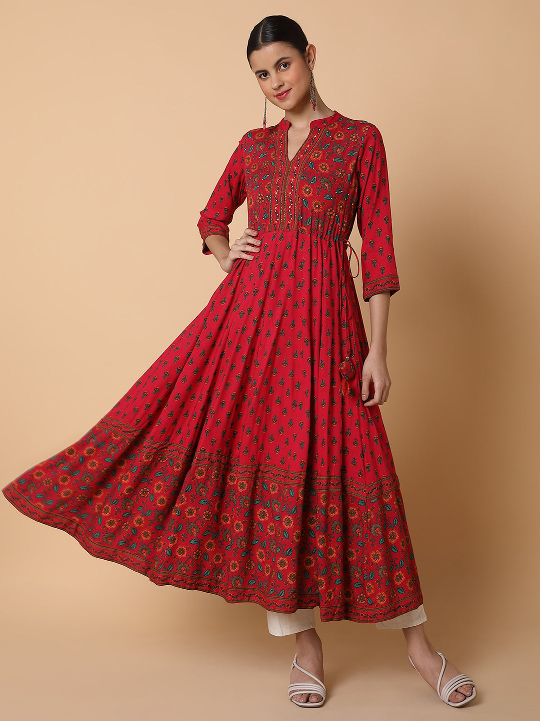 Women Floral Pink Anarkali Kurta