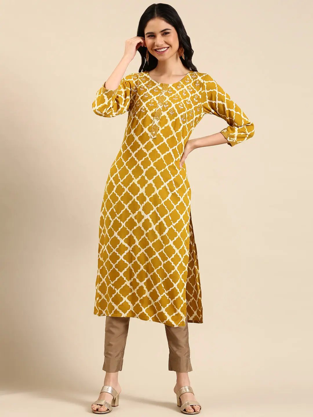 Women's Dyed Mustard Straight Kurta