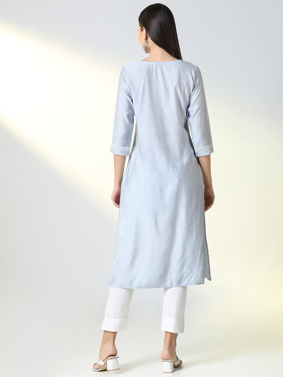 Women Grey Floral Straight Kurta