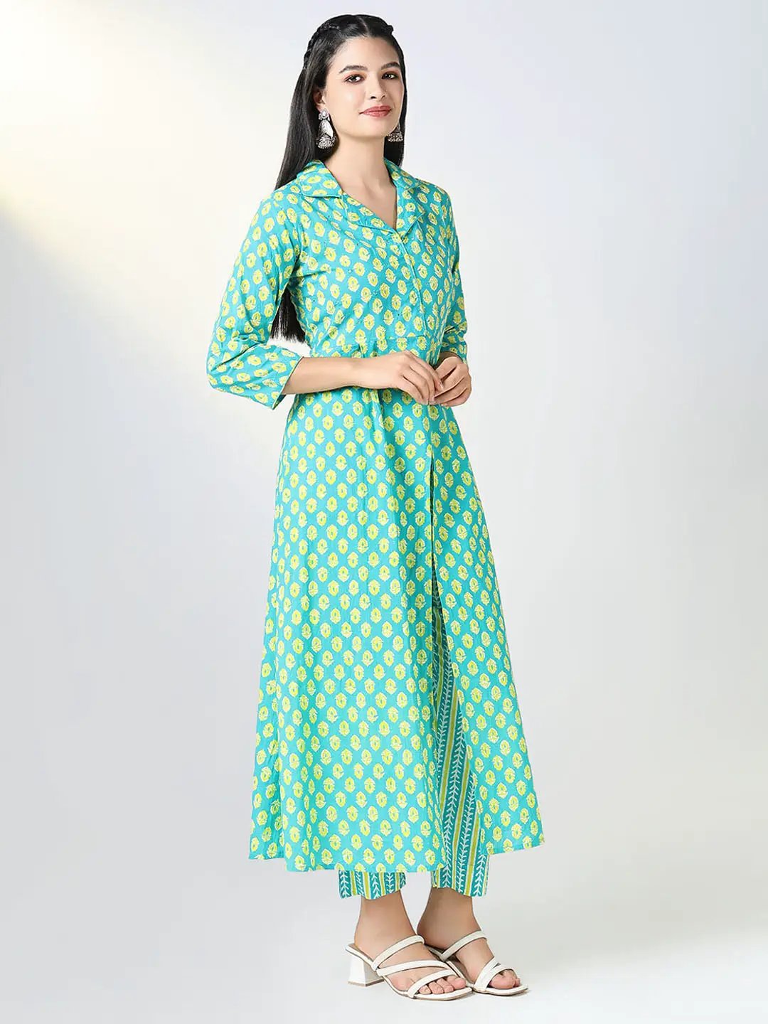 Women's Sea Green Floral Print A Line Kurta Set with Dupatta - from SHOWOFFFF