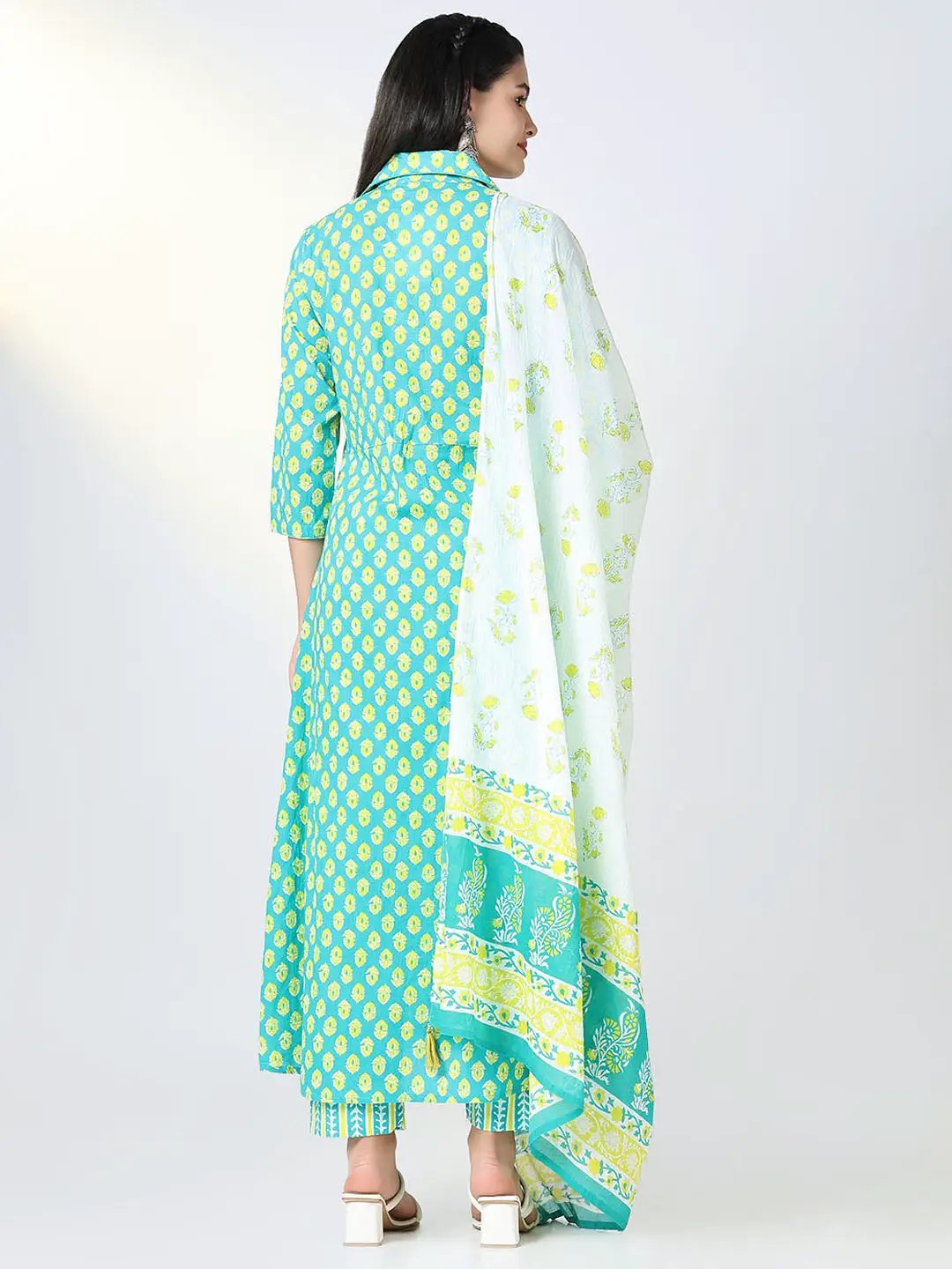 Women's Sea Green Floral Print A Line Kurta Set with Dupatta - from SHOWOFFFF