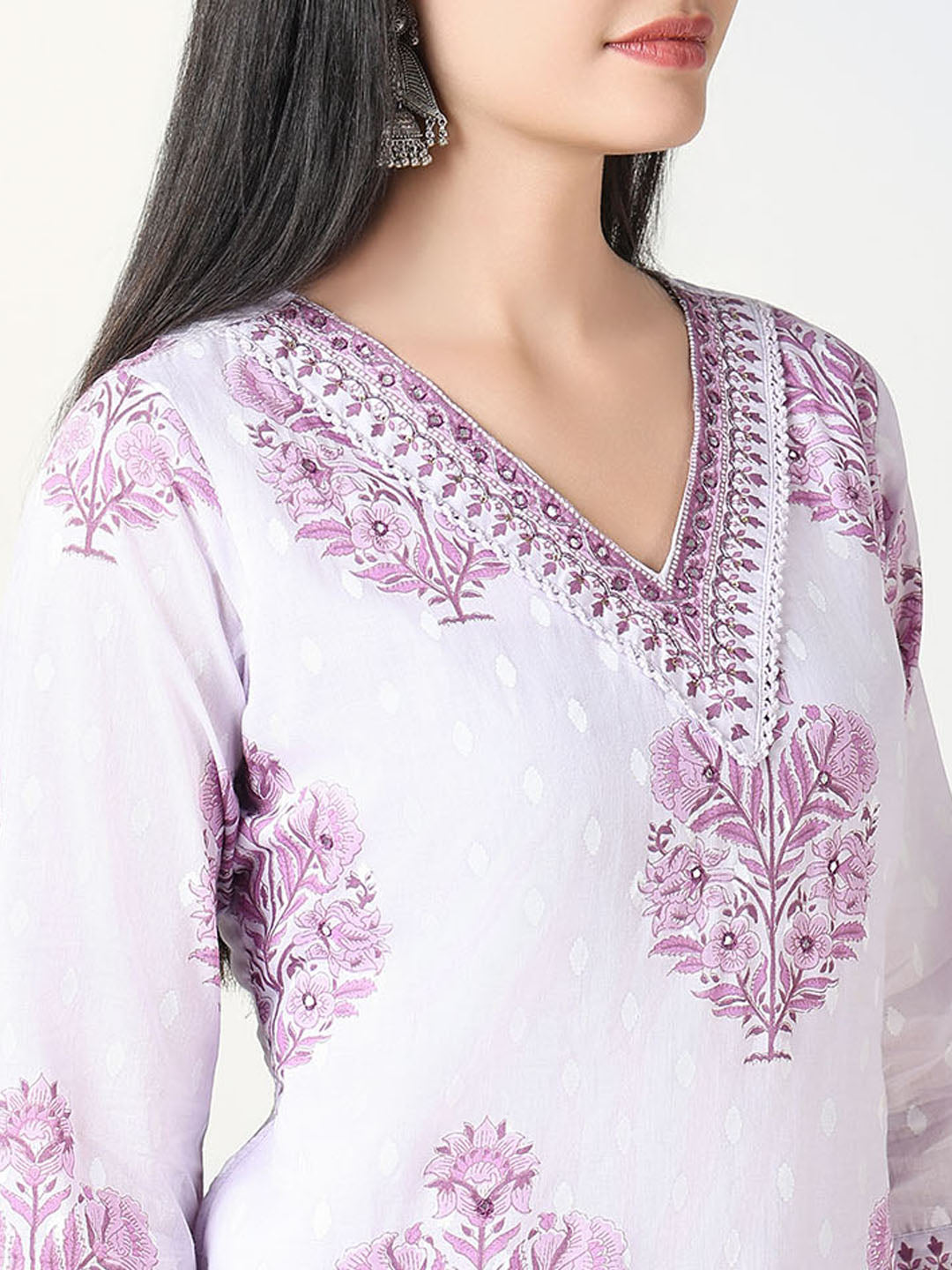 Women Purple Floral Straight Kurta Set with Dupatta