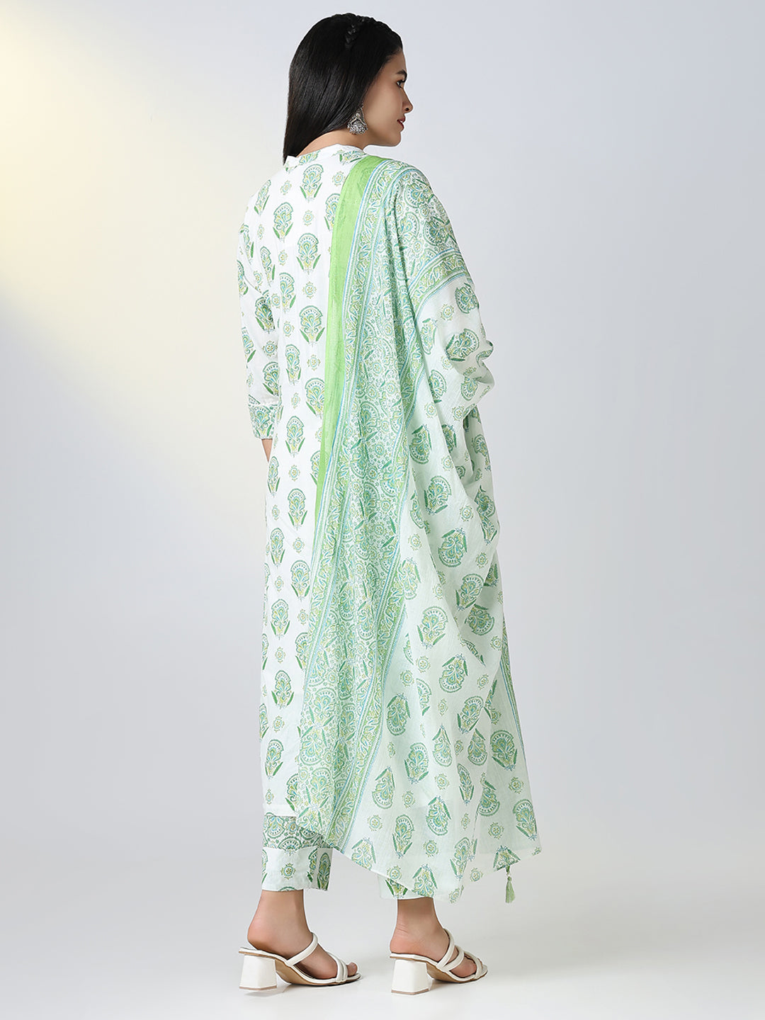 Women Green Block Print Straight Kurta Set with Dupatta