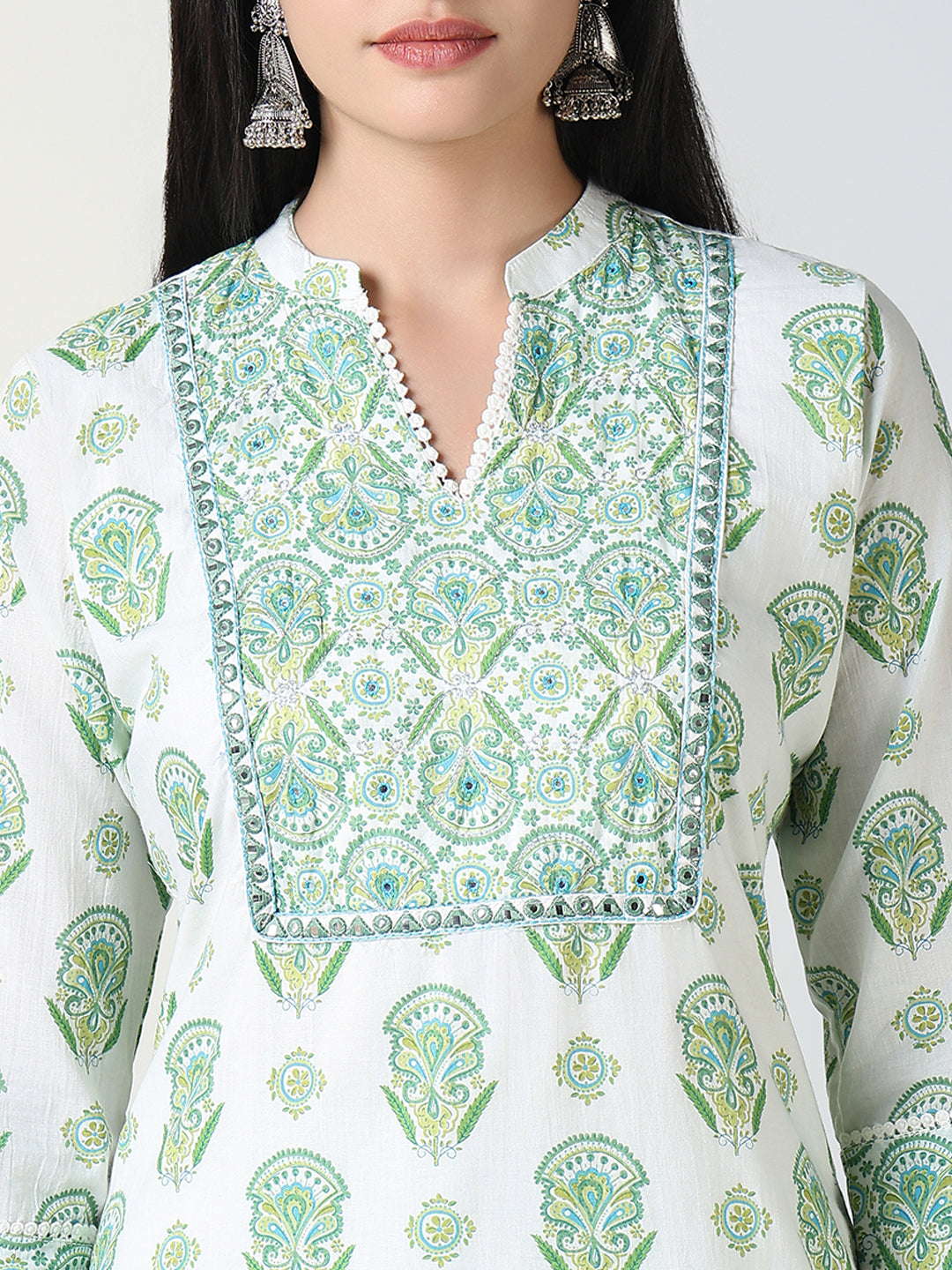 Women Green Block Print Straight Kurta Set with Dupatta