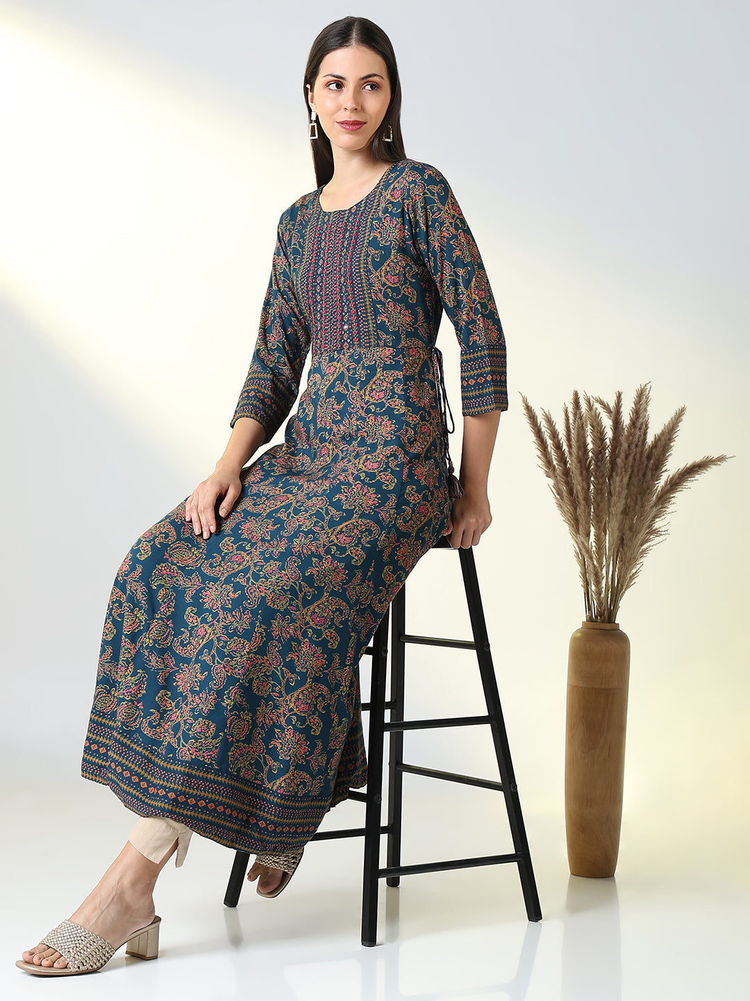 Women Blue Ethnic Motifs Anarkali Kurta