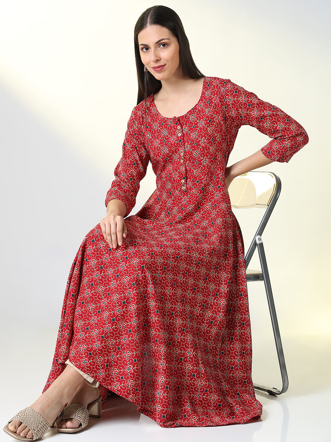 Women Red Ethnic Motifs Anarkali Kurta