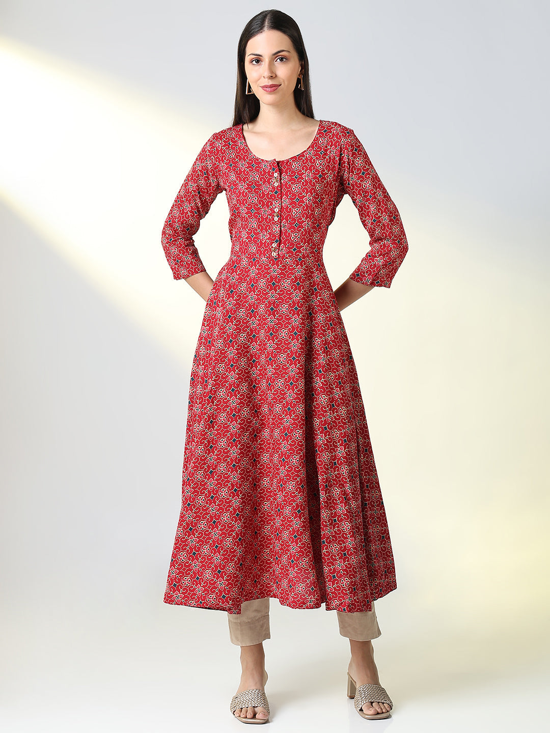 Women Red Ethnic Motifs Anarkali Kurta