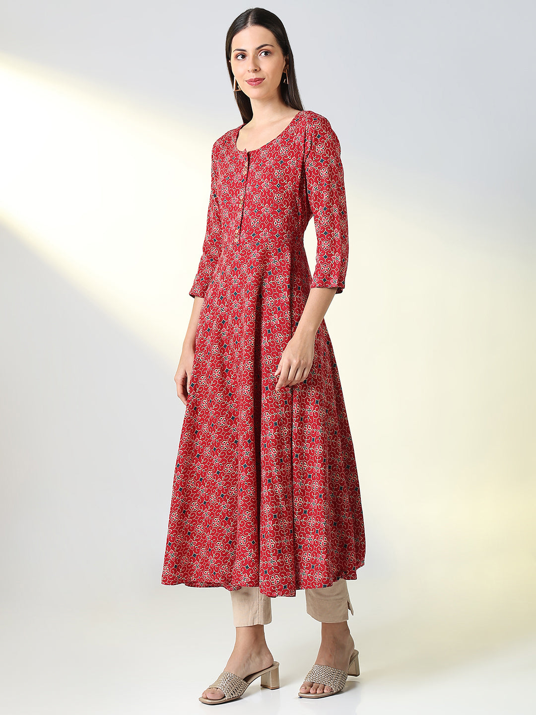 Women Red Ethnic Motifs Anarkali Kurta