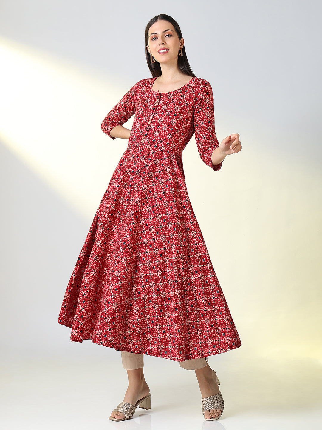 Women Red Ethnic Motifs Anarkali Kurta