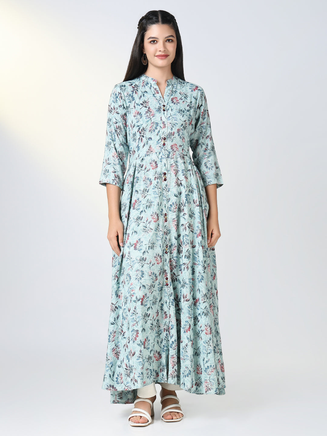 Women Blue Floral Anarkali Kurta