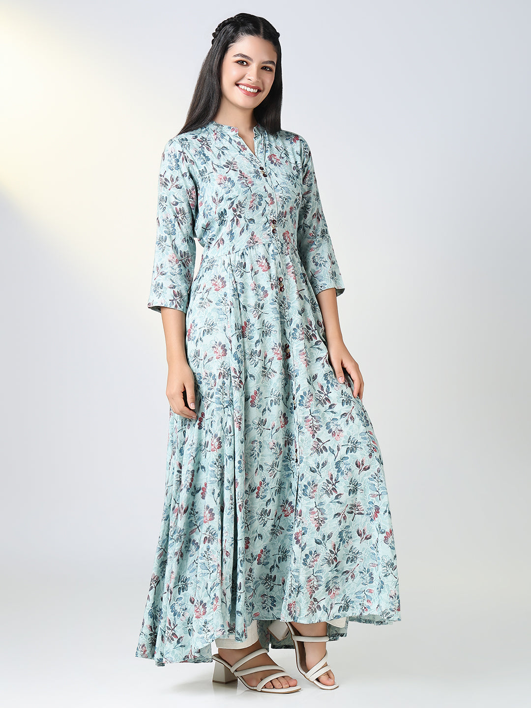 Women Blue Floral Anarkali Kurta