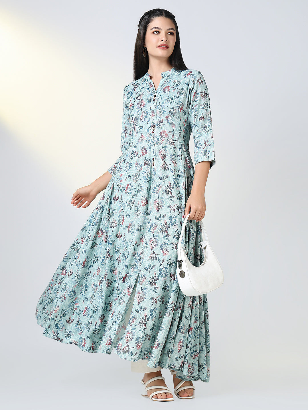 Women Blue Floral Anarkali Kurta