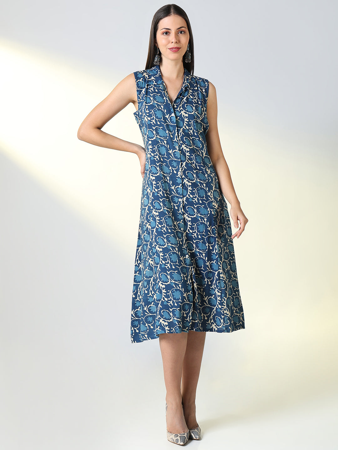 Women Blue Floral A Line Dress