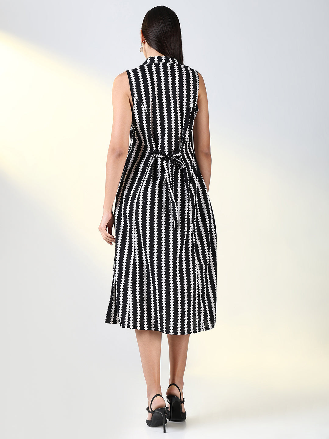 Women Black Striped A Line Dress