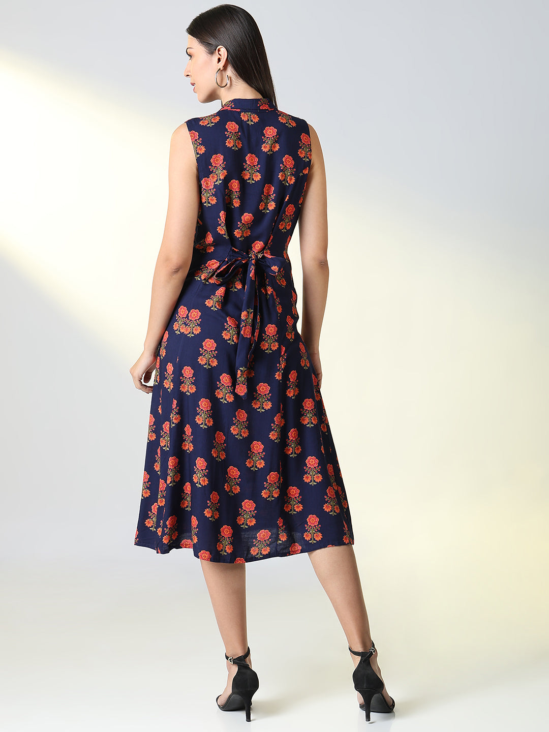 Women Navy Blue Floral A Line Dress