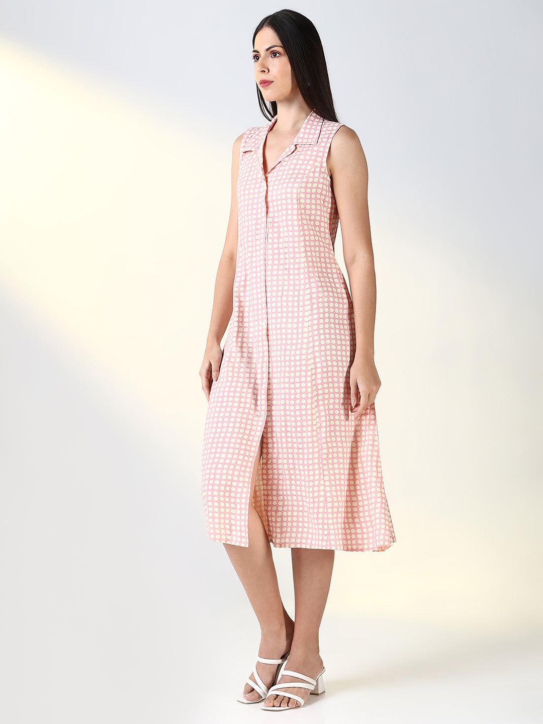 Women Pink Polka Dots A Line Dress