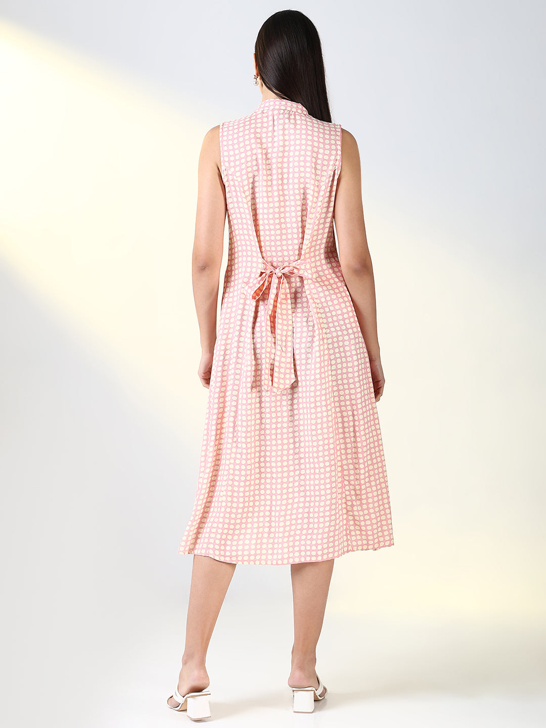 Women Pink Polka Dots A Line Dress