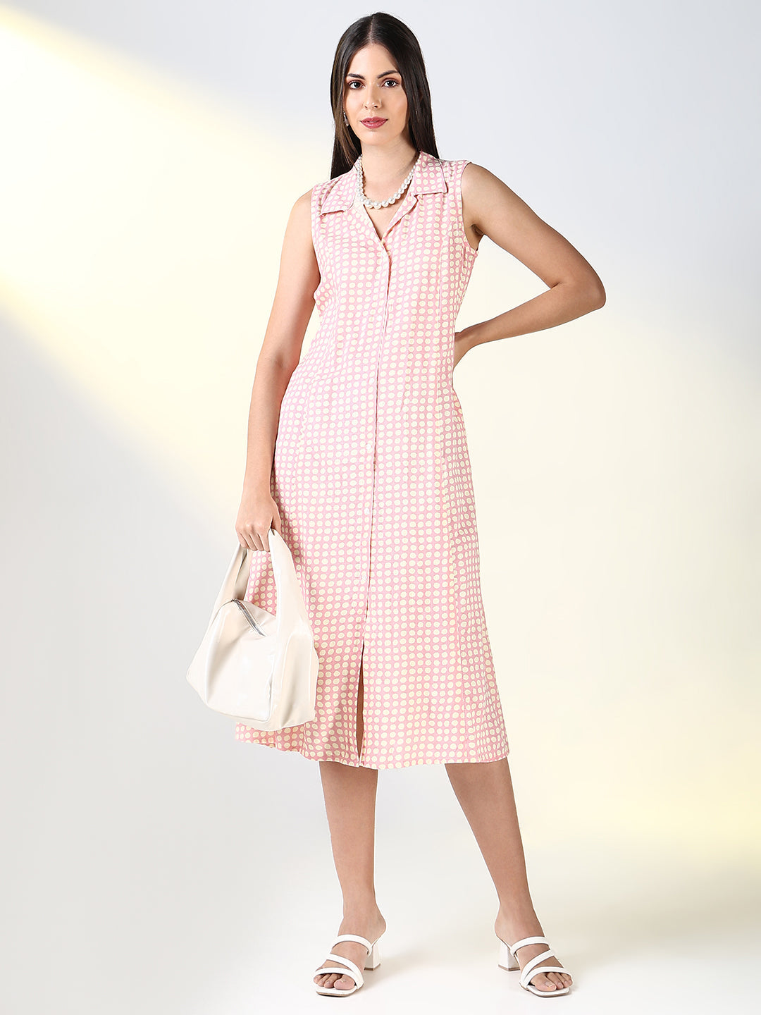 Women Pink Polka Dots A Line Dress