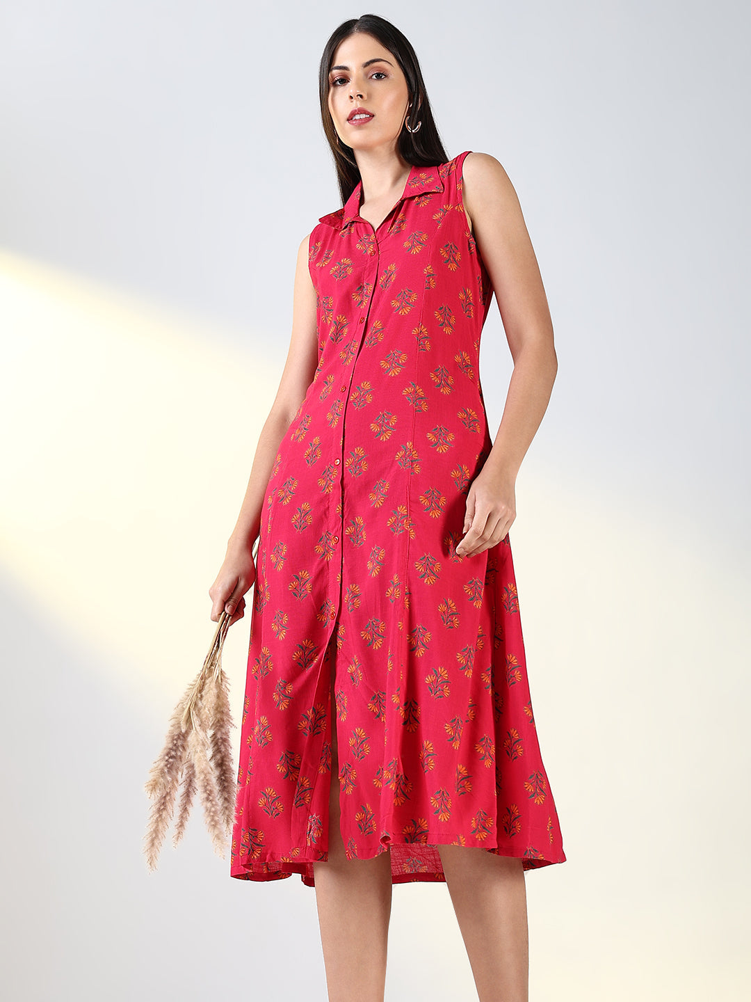 Women Pink Floral A Line Dress