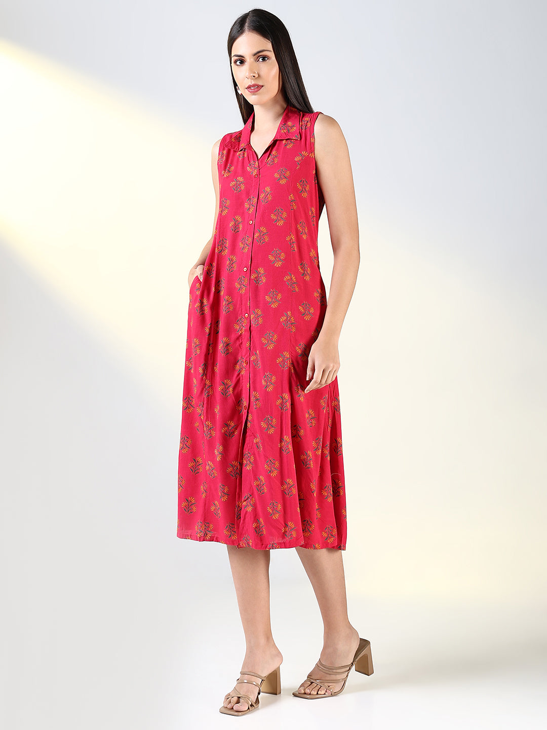 Women Pink Floral A Line Dress