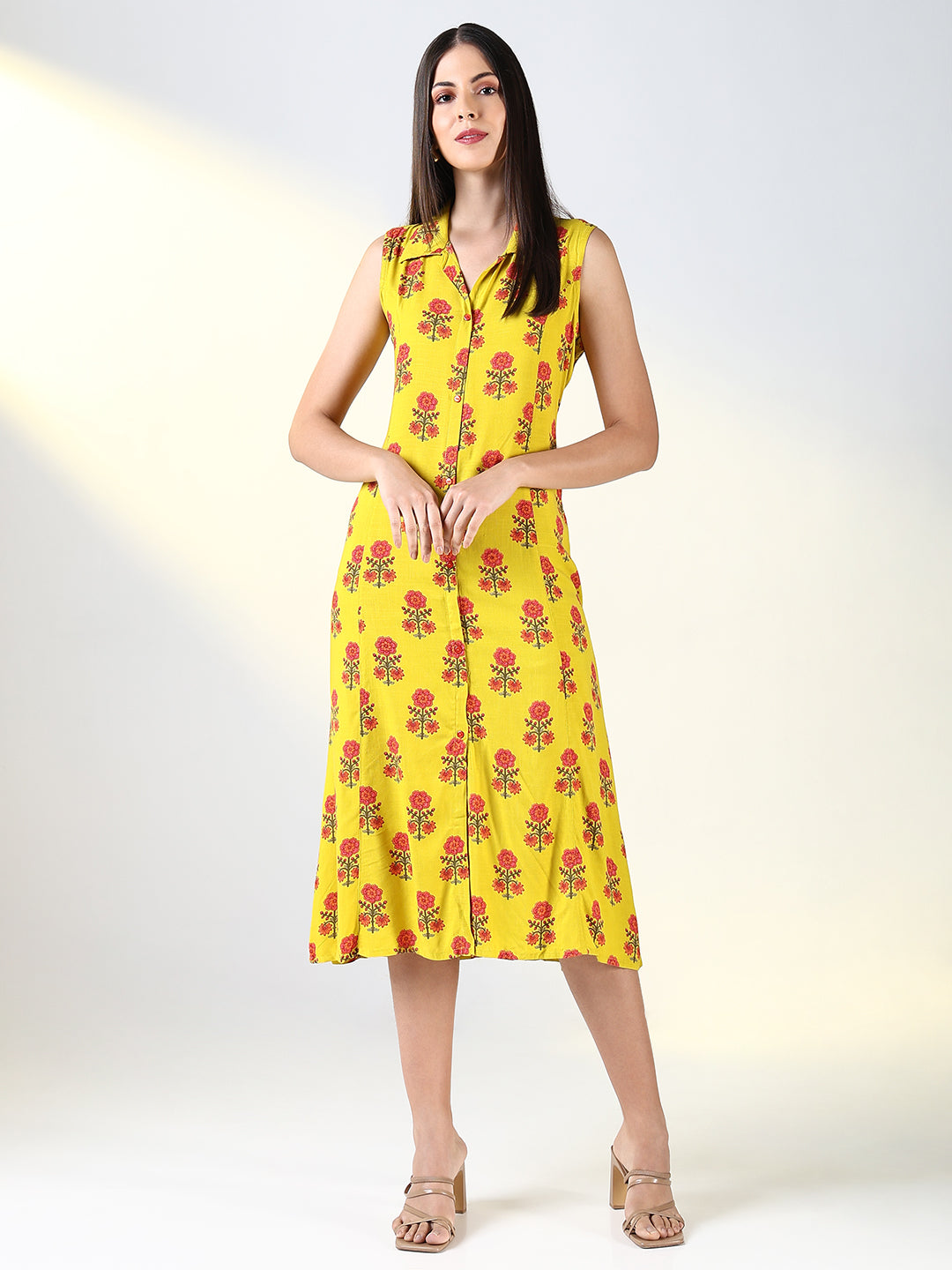 Women Yellow Floral A Line Dress