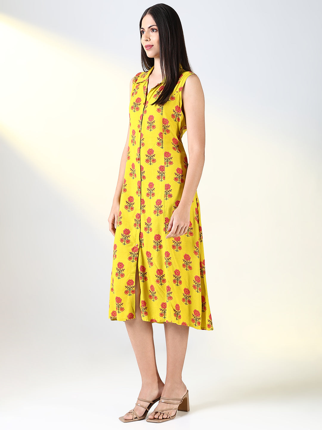 Women Yellow Floral A Line Dress