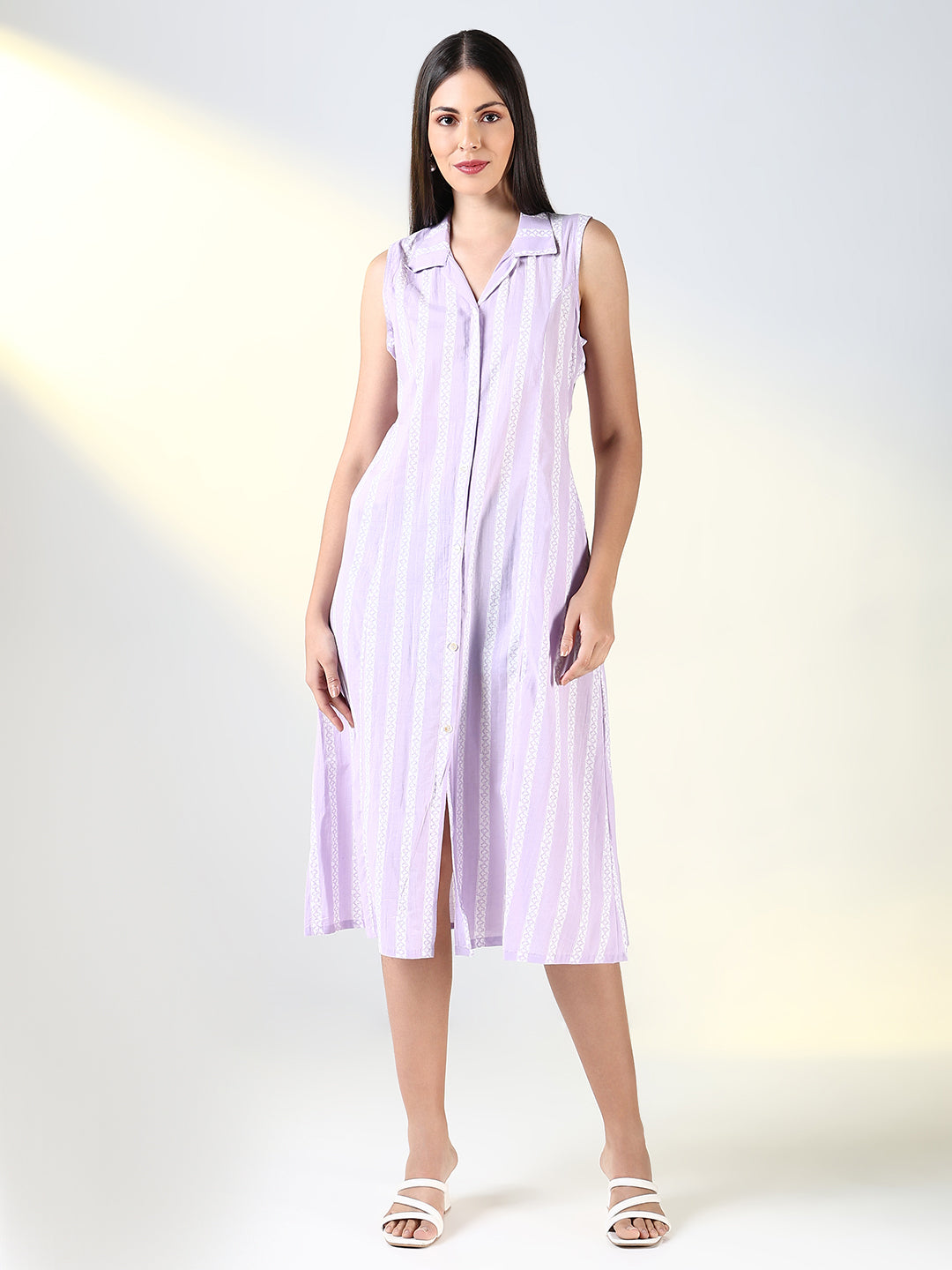 Women Purple Striped A Line Dress