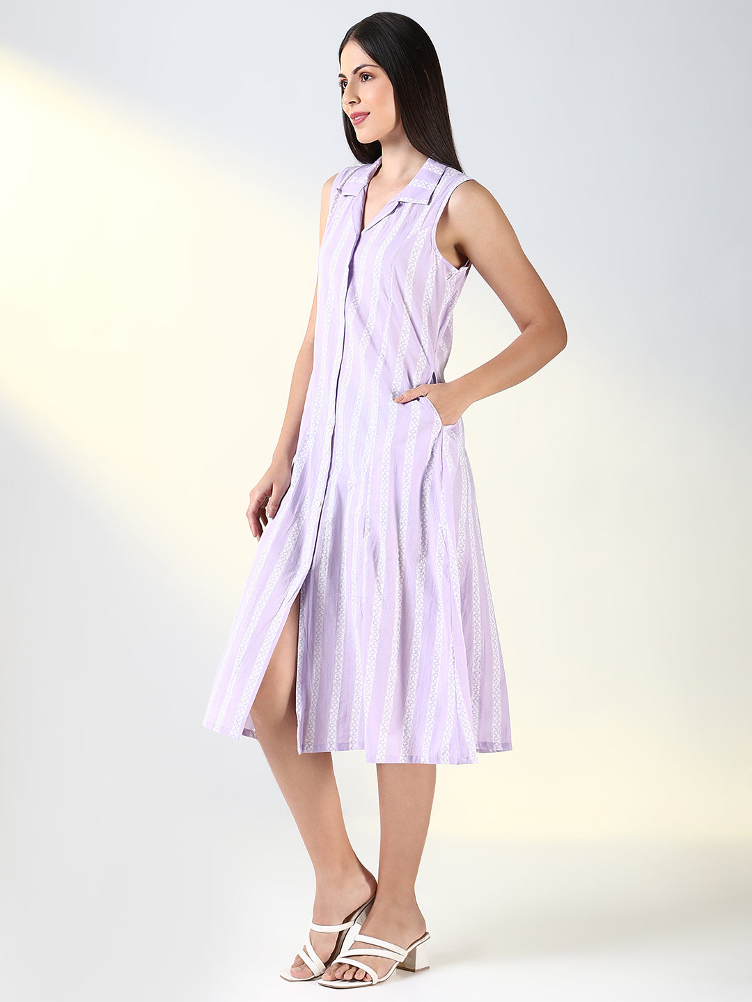 Women Purple Striped A Line Dress