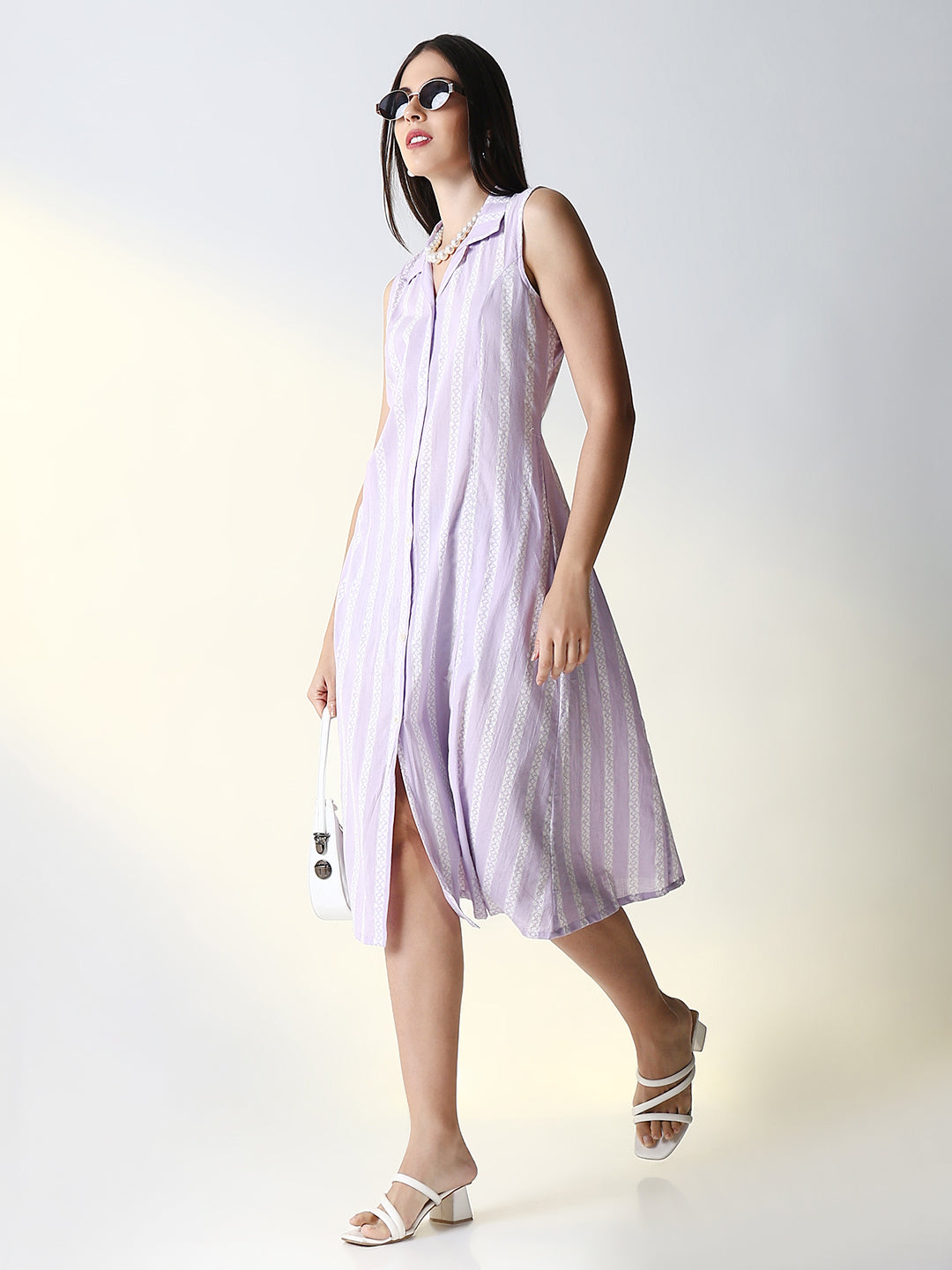 Women Purple Striped A Line Dress