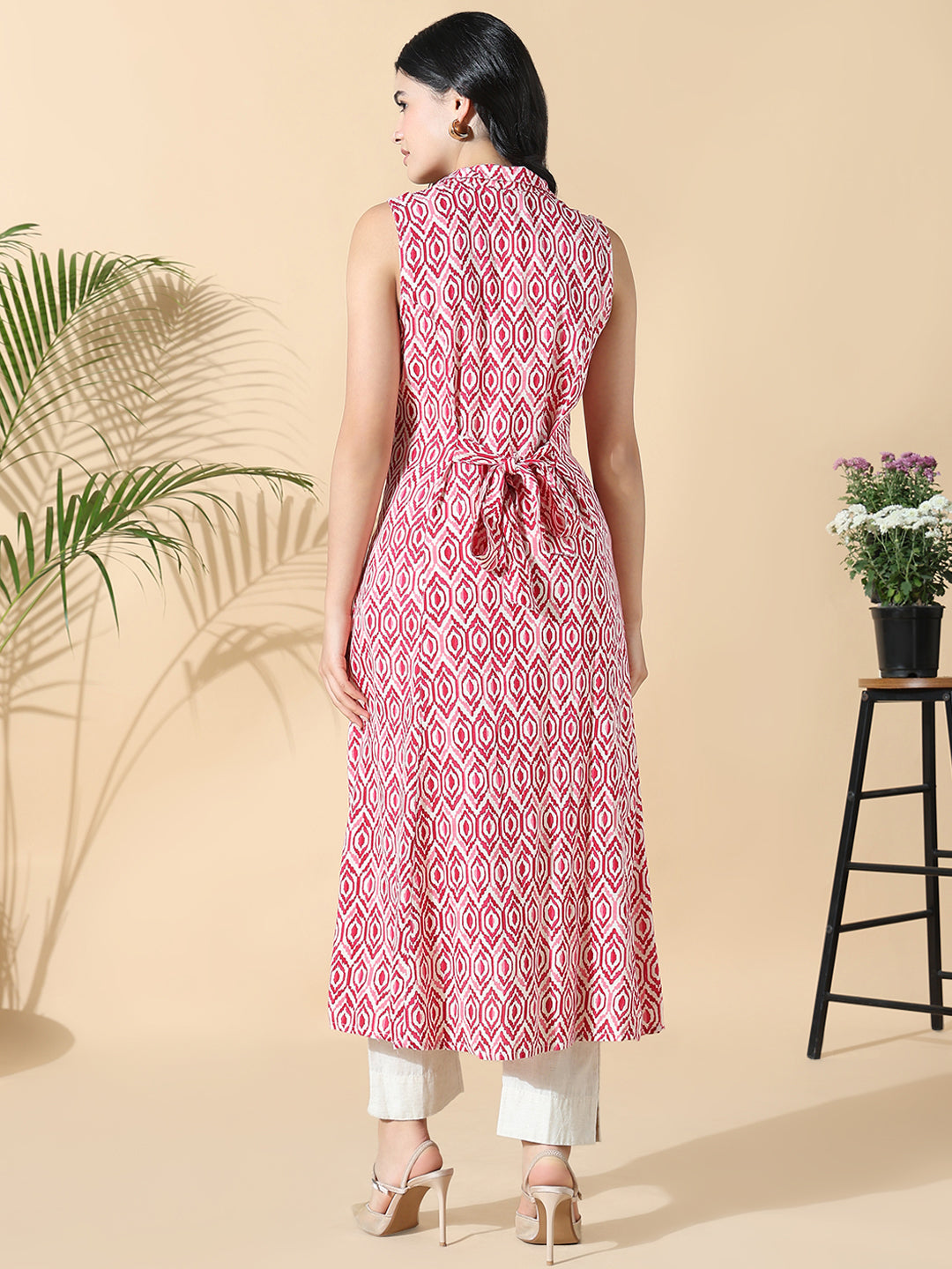 Women Pink Geometric Cotton A-Line Kurta