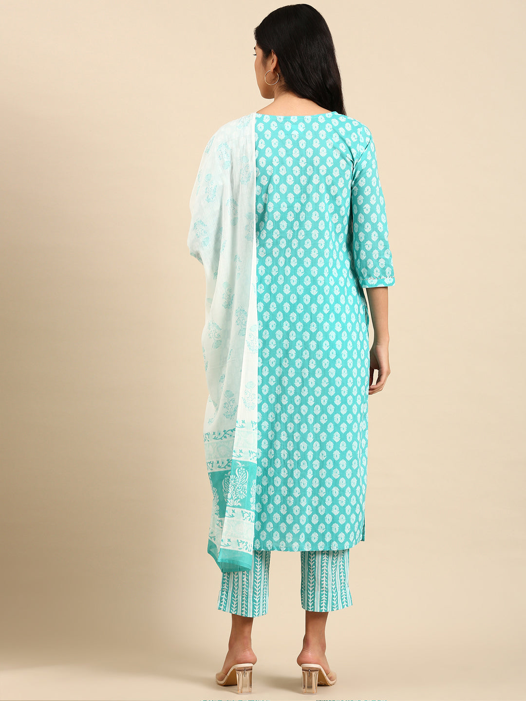 Women Graphic Blue Straight Kurta Set with Dupatta