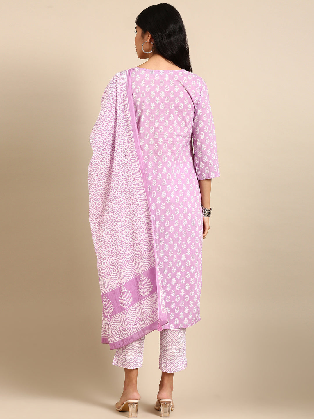 Women Graphic Purple Straight Kurta Set with Dupatta