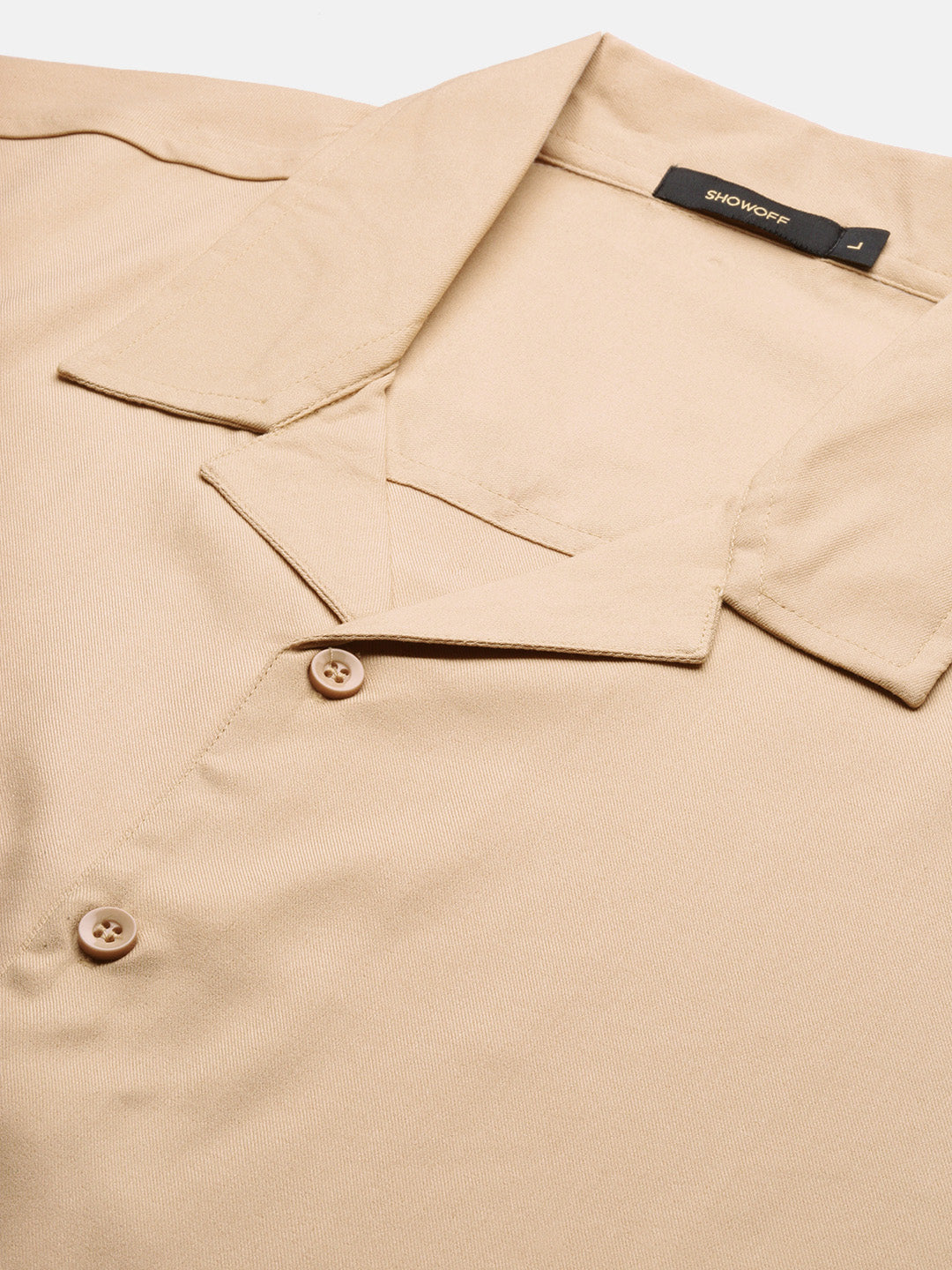 Men Beige Solid Cuban Collar Shirt