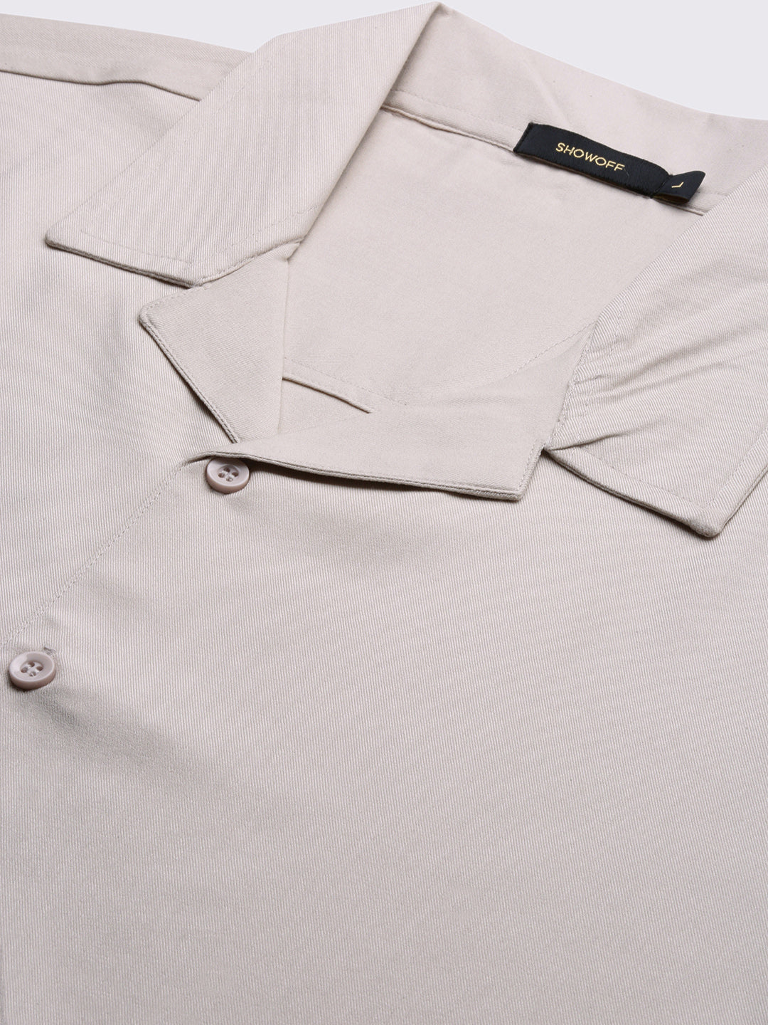 Men Cream Solid Cuban Collar Shirt