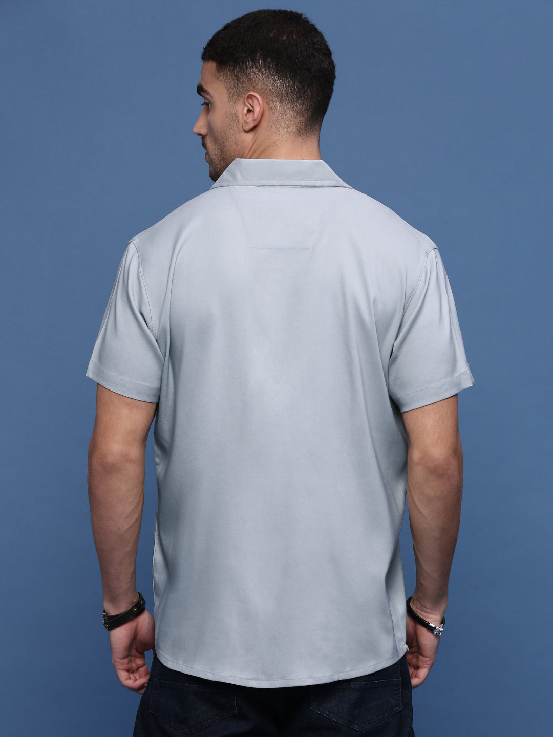 Men Grey Solid Cuban Collar Shirt