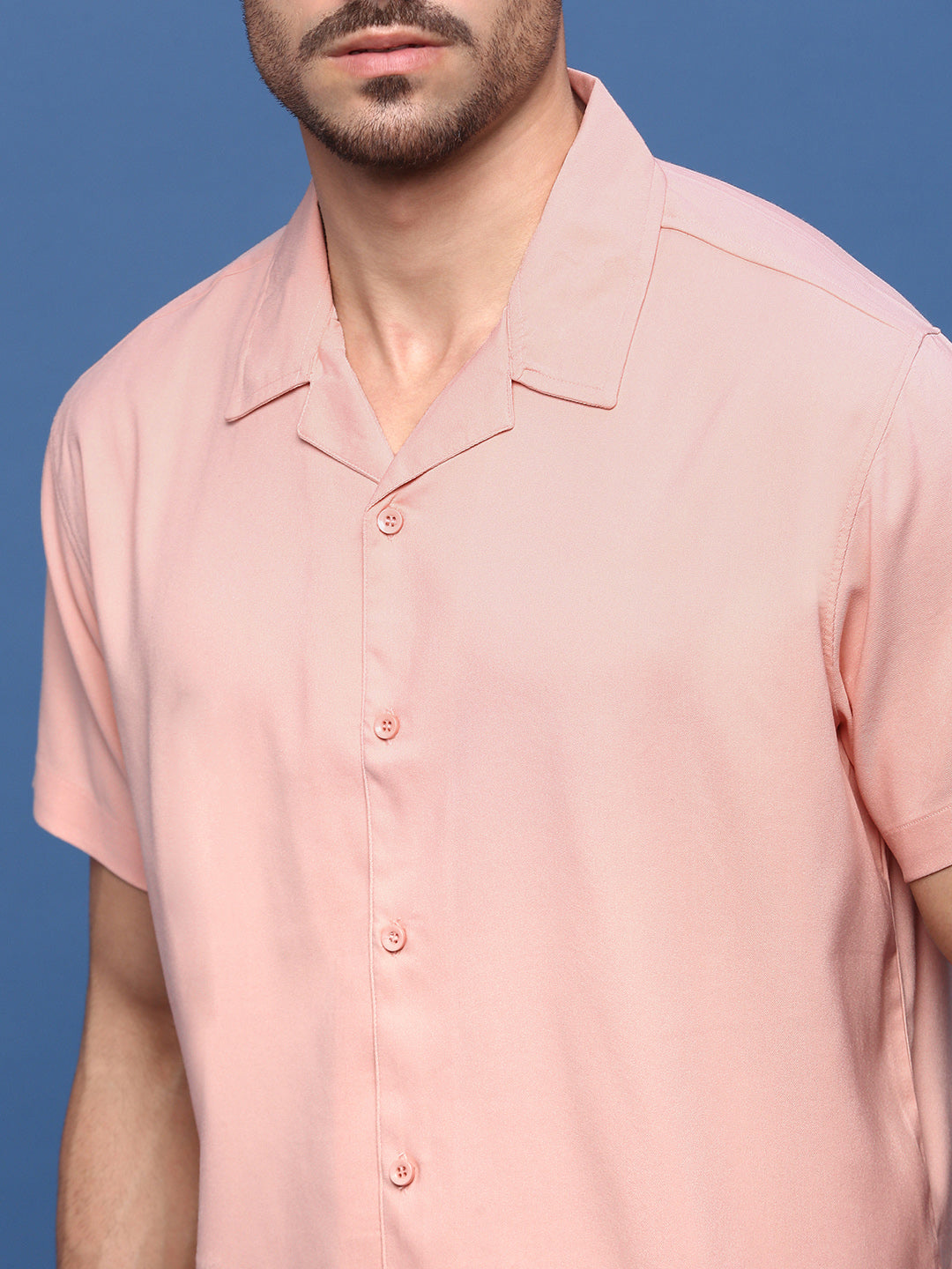 Men Peach Solid Cuban Collar Shirt