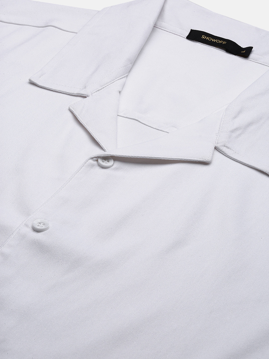 Men White Solid Cuban Collar Shirt